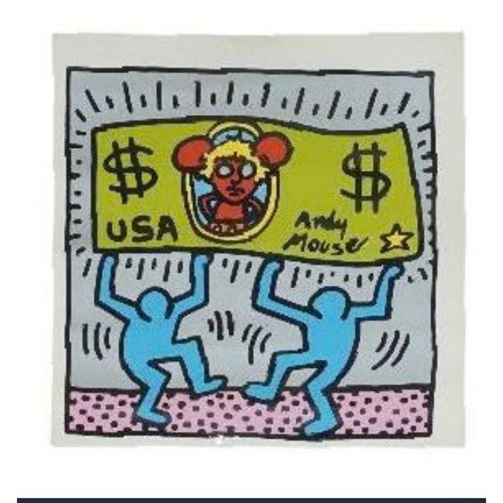 Keith Haring Andy Mouse 3 Print Unisex 15.5x15.5 Multi 1986 Pop‎ Art rolled